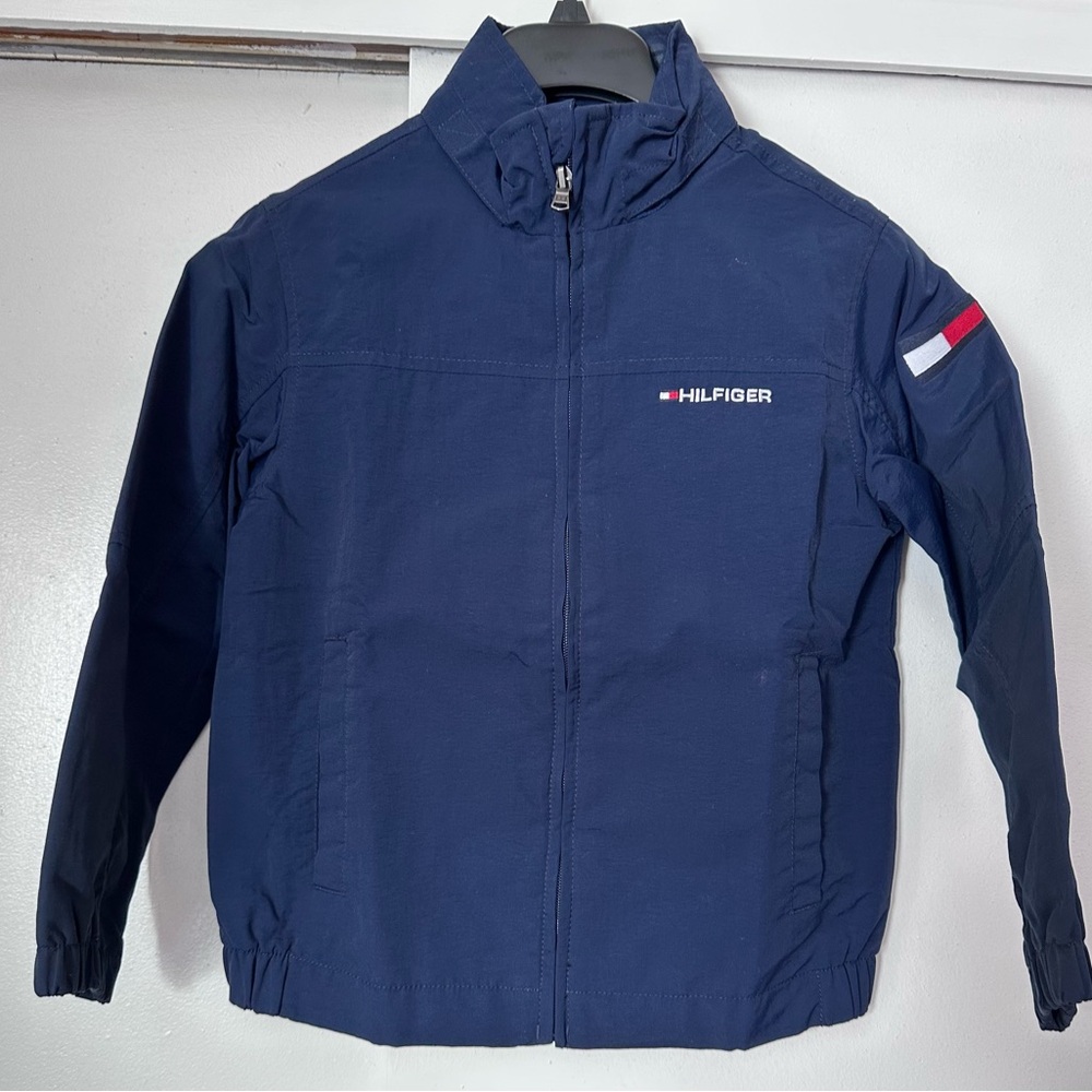 Tommy Hilfiger Navy Blue Kids Jacket with Red & White Accent